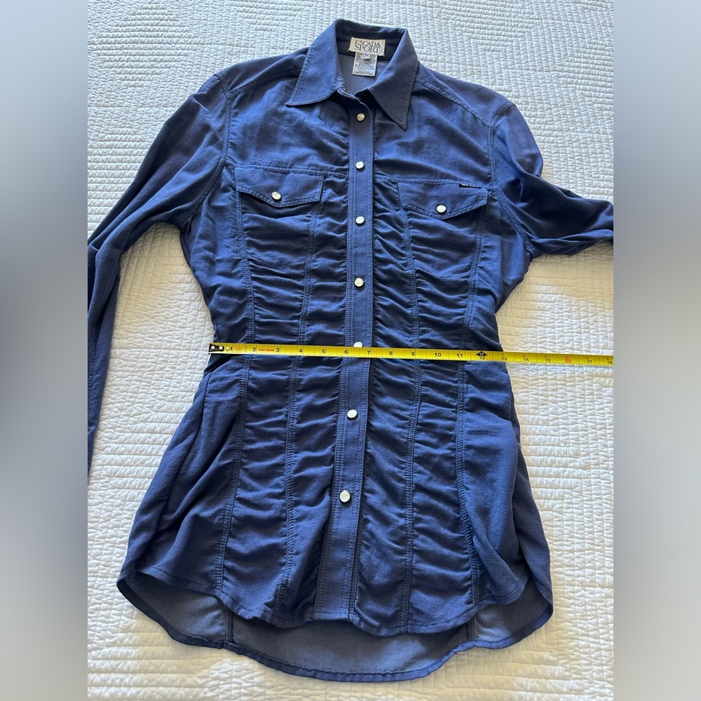 Escada Ruched Button-Up Shirt in blue - Picture 2 of 8